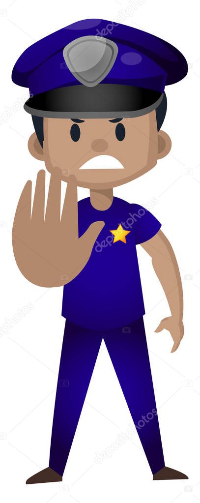 Policeman is showing stop gesture, illustration, vector on white