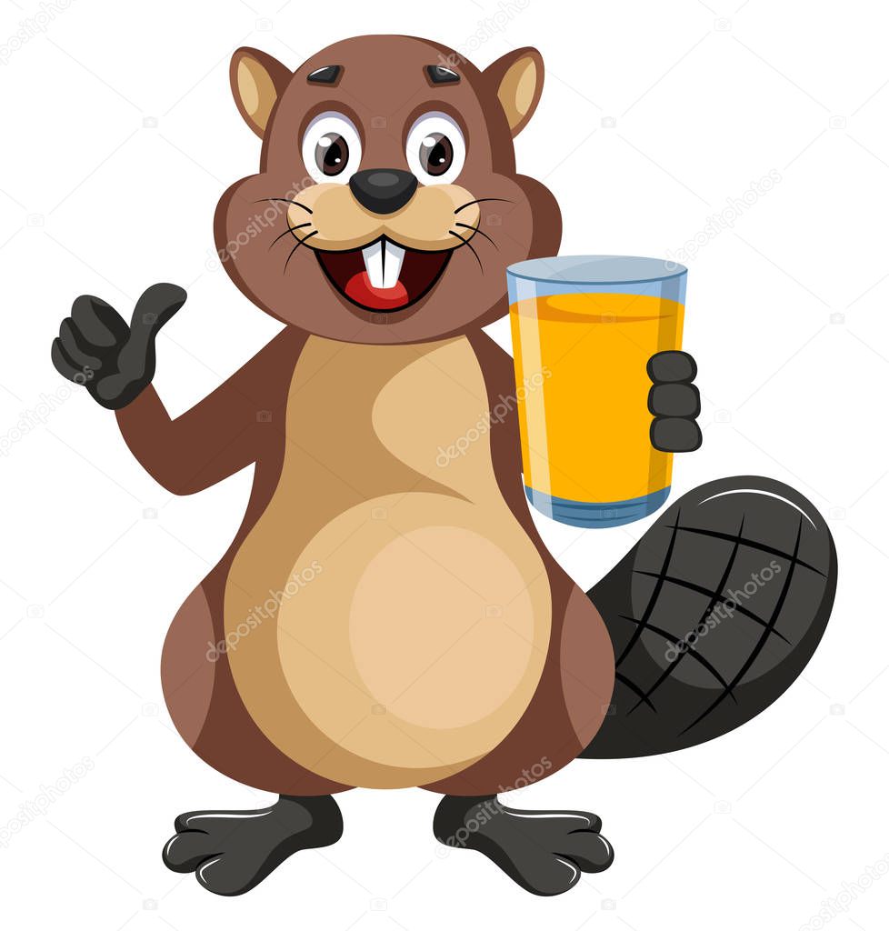 Beaver with juice, illustration, vector on white background.