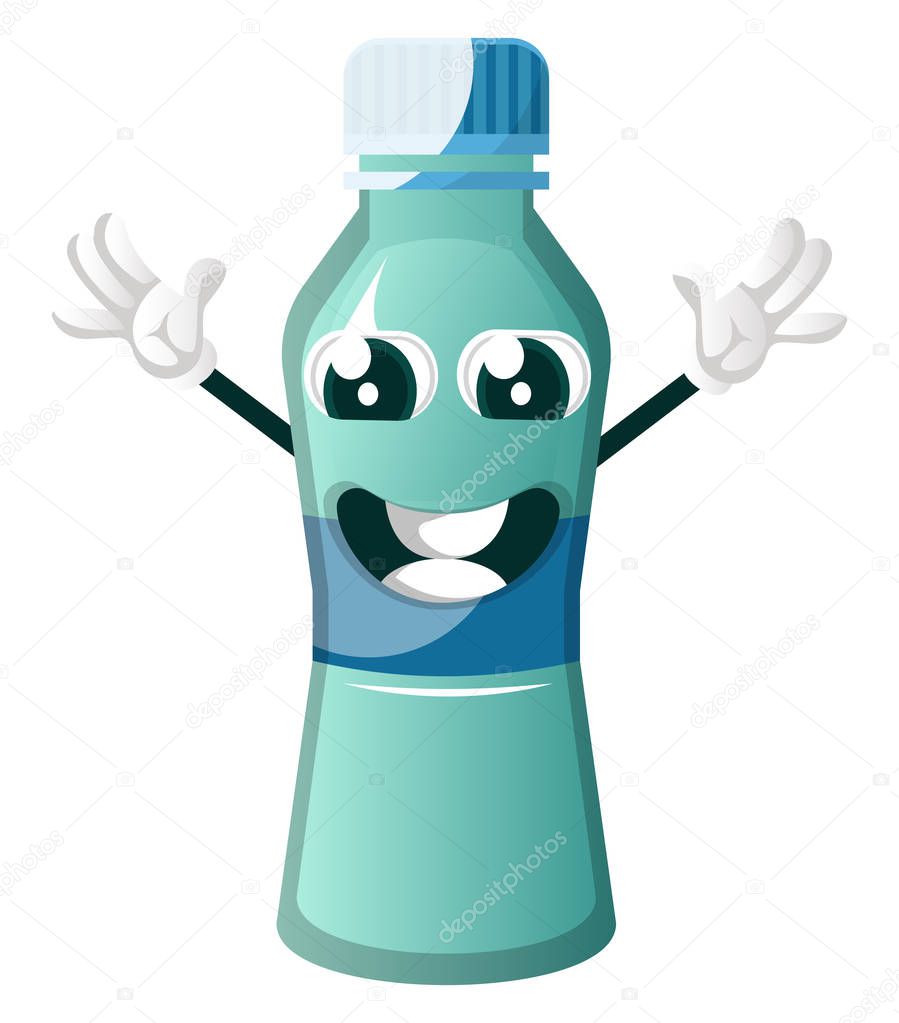 Bottle is holding feeling happy, illustration, vector on white b