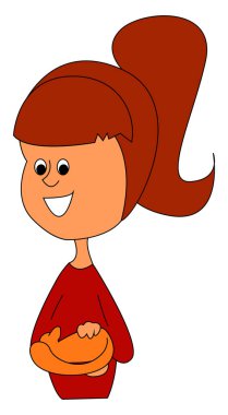 Kırmızı saçlı kız tutan kedi, illüstrasyon, beyaz backgro vektör