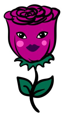 Sevimli pembe gül, illüstrasyon, beyaz arka plan vektör.