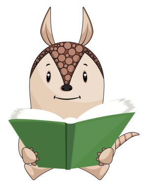 Armadillo okuma kitabı, illüstrasyon, beyaz arka plan vektör