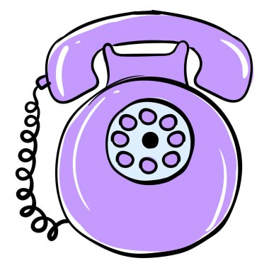 Mor retro telefon, illüstrasyon, beyaz arka plan vektör