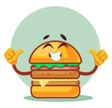 mutlu burger, illüstrasyon, beyaz arka plan üzerinde vektör kadar thumbs