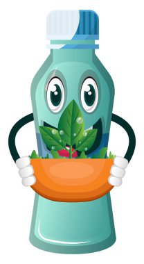 Şişe saksı tutuyor, illüstrasyon, beyaz backg vektör