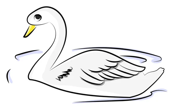 Cisne blanco en el agua, ilustración, vector sobre fondo blanco . — Vector de stock