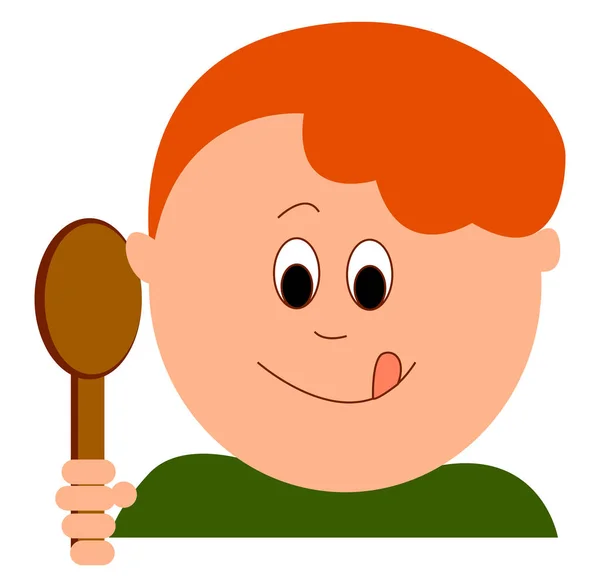 Hungry little boy, illustration, vector on white background. — Stock Vector