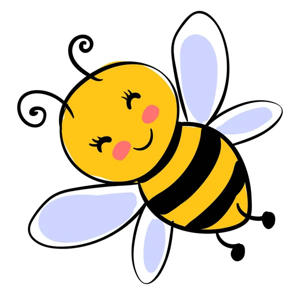 可爱的小蜜蜂，图例，白色背景上的矢量. — 图库矢量图片