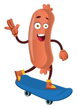 Mavi kaykay, illüstrasyon, beyaz sırt vektör ile Sosis