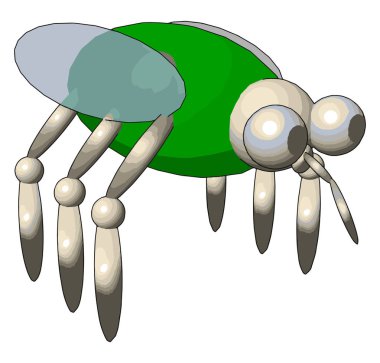 Bir sinek 3d modeli, illüstrasyon, beyaz arka plan vektör.
