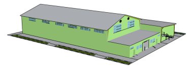 Yeşil bina, illüstrasyon, beyaz arkaplan üzerindeki vektör.