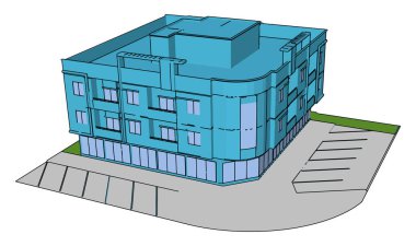 Karmaşık bina, illüstrasyon, beyaz arka plan üzerinde vektör.