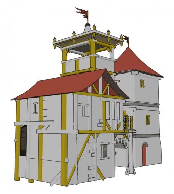 Ortaçağ kalesi, illüstrasyon, beyaz arka plan vektör.