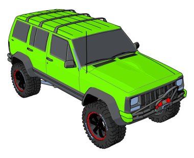 Yeşil off road araç, illüstrasyon, beyaz arka plan vektör
