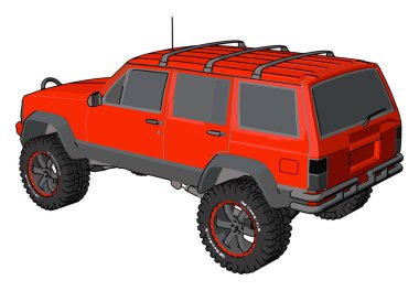 Kırmızı off road araç, illüstrasyon, beyaz arka plan vektör.