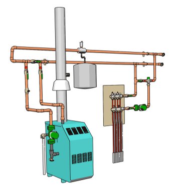 Açık mavi fabrika makinesi, illüstrasyon, beyaz backgr vektör