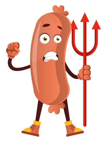 Sausage with devil spear, illustration, vector on white backgrou