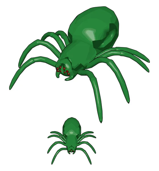 Green 3d spiders, illustration, vector on white background. — Stock Vector