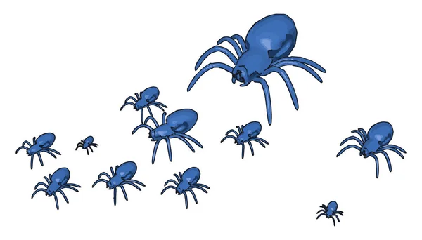 Blue 3d spiders, illustration, vector on white background. — Stock Vector