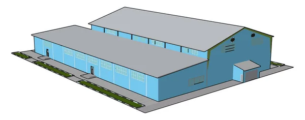 Blå byggnad, illustration, vektor på vit bakgrund. — Stock vektor