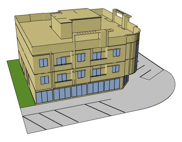 Edifício complexo, ilustração, vetor sobre fundo branco . — Vetor de Stock