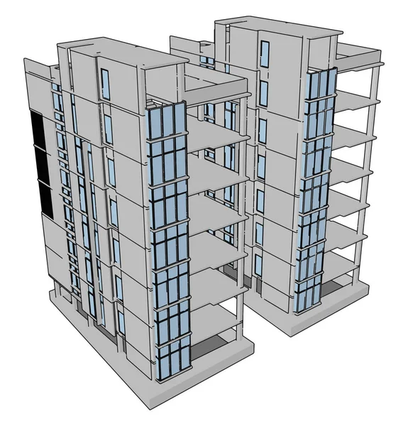 Ofullbordad byggnad, illustration, vektor på vit bakgrund. — Stock vektor