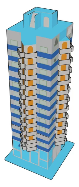 Edificio azul alto, ilustración, vector sobre fondo blanco . — Archivo Imágenes Vectoriales