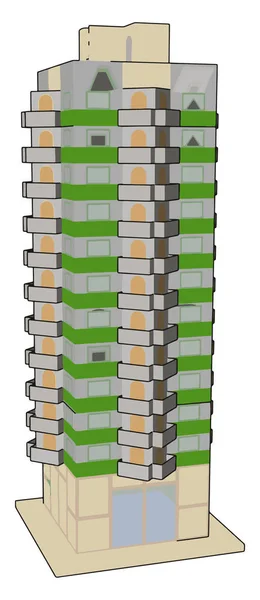 Tall grön byggnad, illustration, vektor på vit bakgrund. — Stock vektor