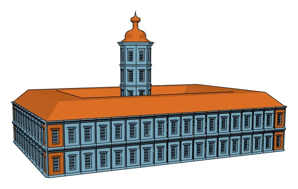 Bellissimo grande edificio con tetto rosso, illustrazione, vettore su wh — Vettoriale Stock