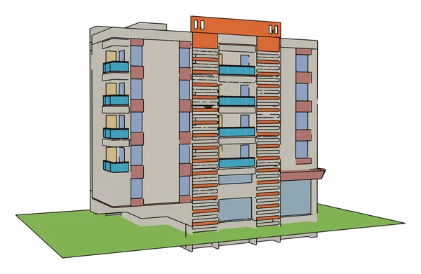 Bâtiment résidentiel, illustration, vecteur sur fond blanc . — Image vectorielle