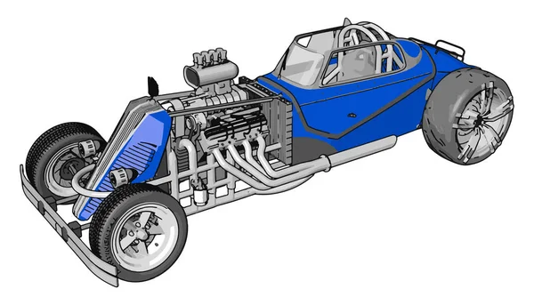 Azul coche de carreras retro, ilustración, vector sobre fondo blanco . — Vector de stock