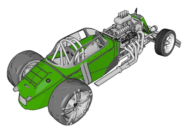 Πράσινο ρετρό αγωνιστικό αυτοκίνητο, απεικόνιση, διάνυσμα σε λευκό φόντο — Διανυσματικό Αρχείο