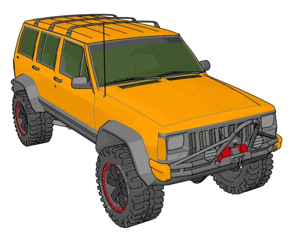 Sarı jeep cherokee, illüstrasyon, beyaz arka plan vektör. — Stok Vektör