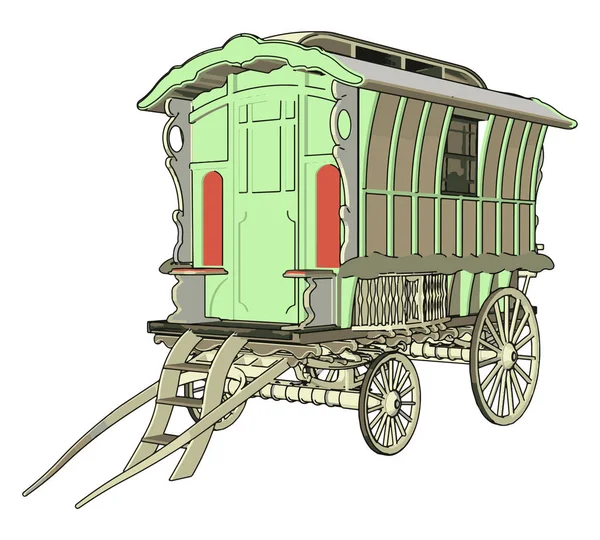 Vieux chariot vert, illustration, vecteur sur fond blanc . — Image vectorielle