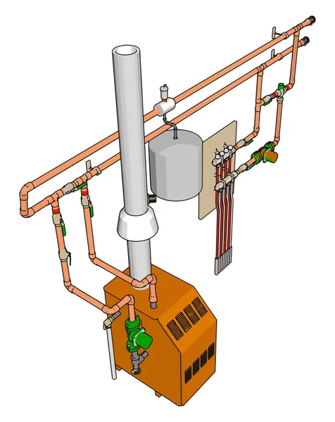 Oranje fabriek machine, illustratie, vector op witte achtergrond — Stockvector