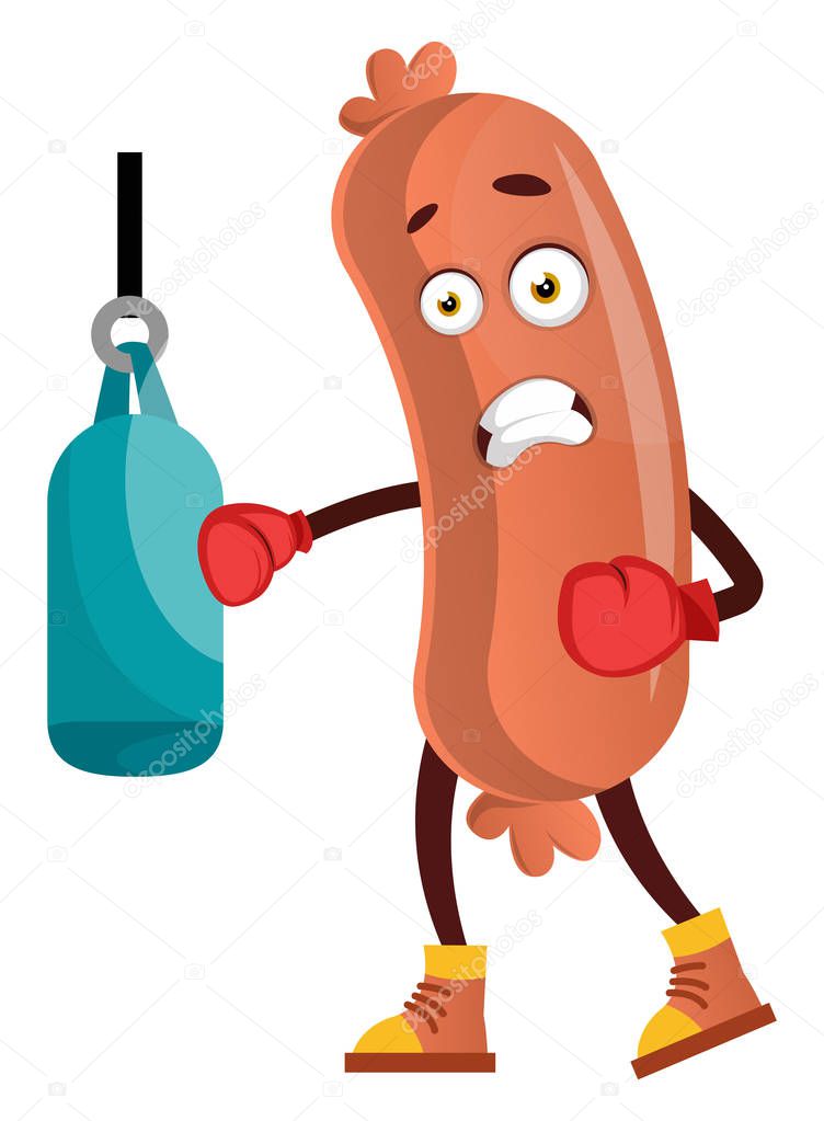 Sausage boxing, illustration, vector on white background.