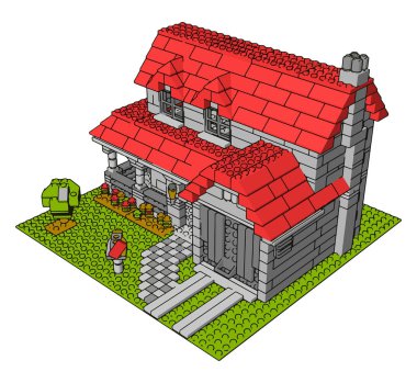 Beyaz arka plan üzerinde tuğla, illüstrasyon, vektör Evi.