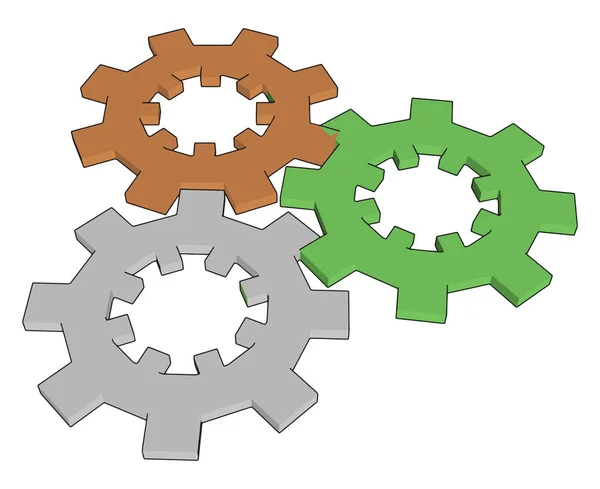 Multicolor gears, illustration, vector on white background. — Stock Vector