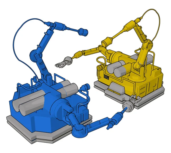 Niebieska i żółta maszyna inżynieryjna, ilustracja, wektor na WHI — Wektor stockowy