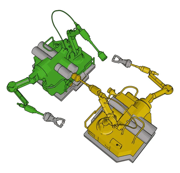 Πράσινη και κίτρινη μηχανή μηχανικής, απεικόνιση, διάνυσμα — Διανυσματικό Αρχείο
