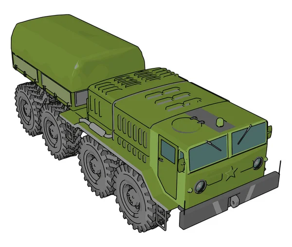 Grünes Militärfahrzeug, Illustration, Vektor auf weißem Hintergrund — Stockvektor