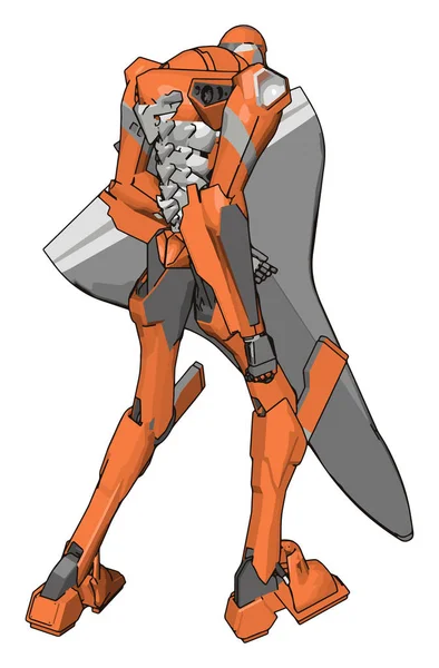 Orange robot med skjold, illustration, vektor på hvid backgrou – Stock-vektor
