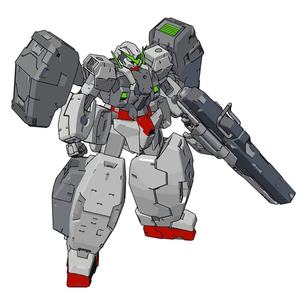 Robot fuerte con gran arma, ilustración, vector en backgro blanco — Vector de stock
