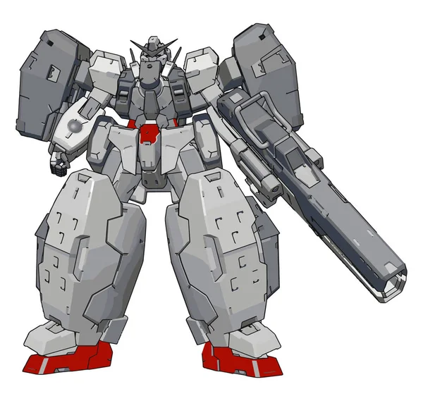 큰 총, 일러스트레이션, 벡터를 가진 강한 로봇 흰색 백그로 — 스톡 벡터