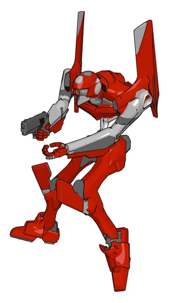 白い背景に銃、イラスト、ベクトルを持つ赤いロボット. — ストックベクタ