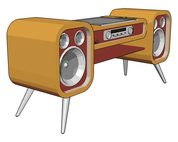 Geel oud geluidssysteem, illustratie, vector op witte backgroun — Stockvector