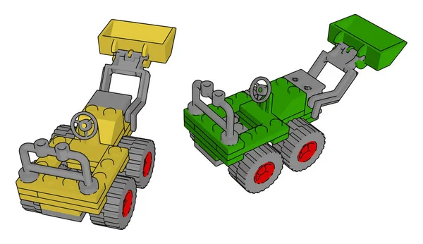 Grüner und gelber Bagger, Illustration, Vektor auf weißem Backgr — Stockvektor