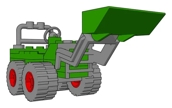 Green excavator, illustration, vector on white background. — Stock Vector