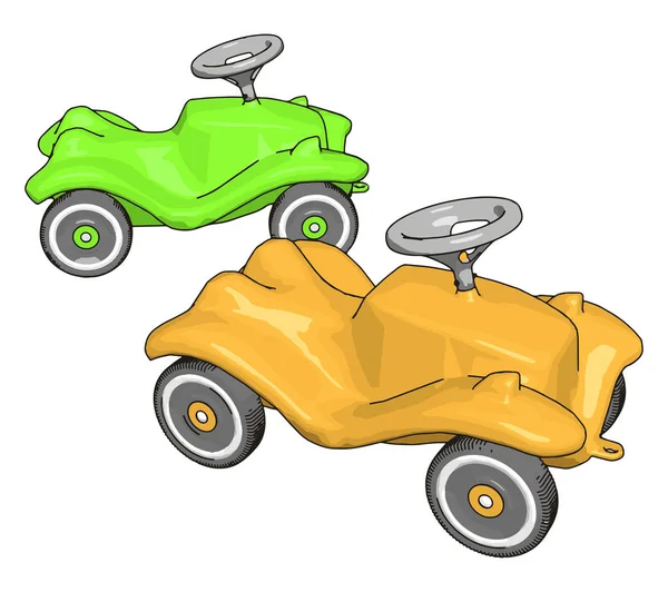 Voiture enfant verte et jaune, illustration, vecteur sur fond blanc — Image vectorielle