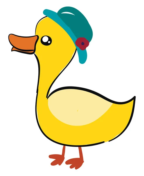 Duck with hat, illustration, vector on white background. — Stock Vector